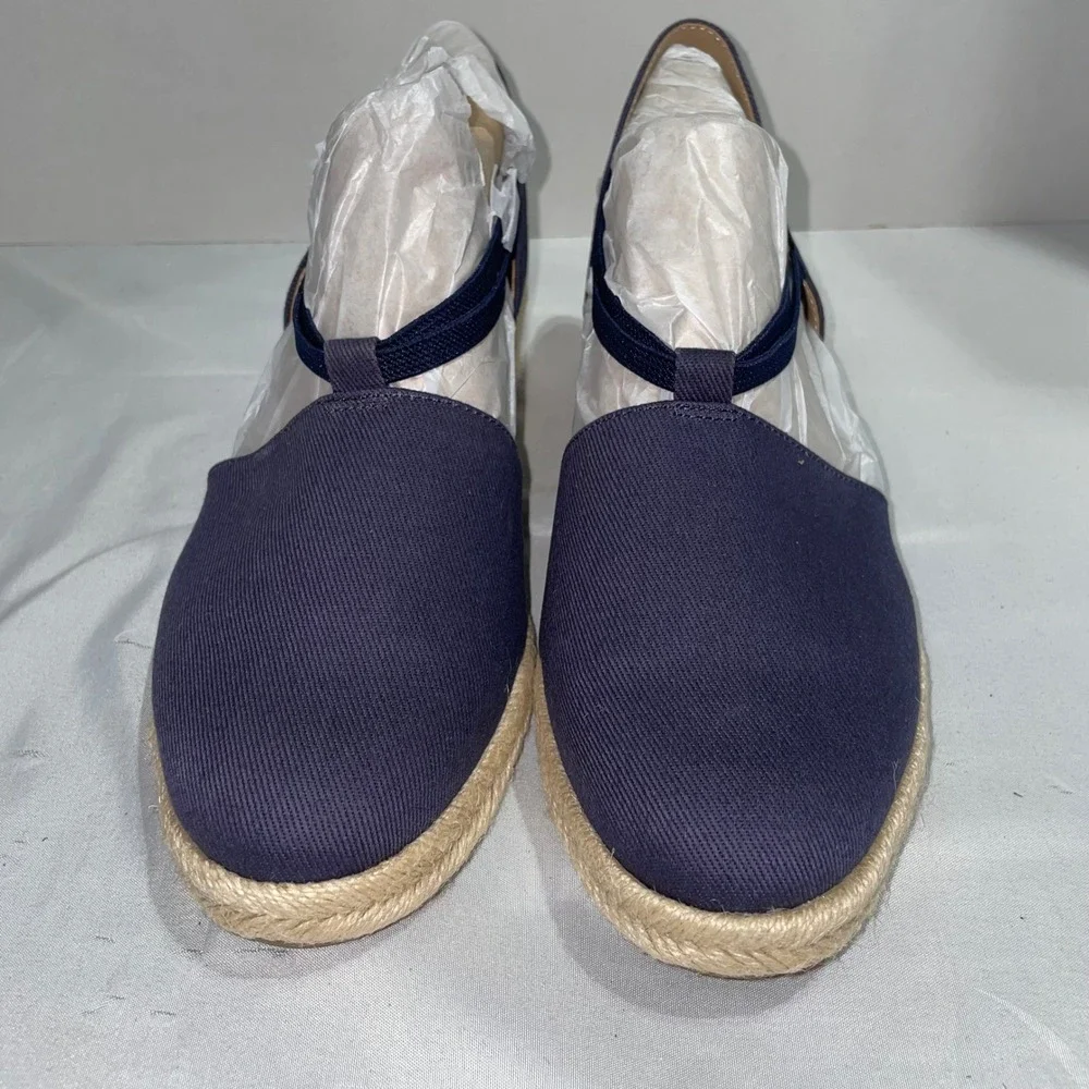 LifeStride Katrina‎ 2 Navy Blue Espadrille Wedge Sandals Womens 10W Wide